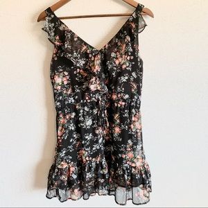 Black Ruffle Floral Dress Small